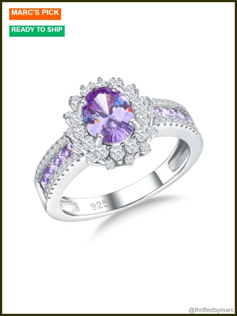 Sterling Silver Oval Birthstone Engagement Ring with Zirconia Halo